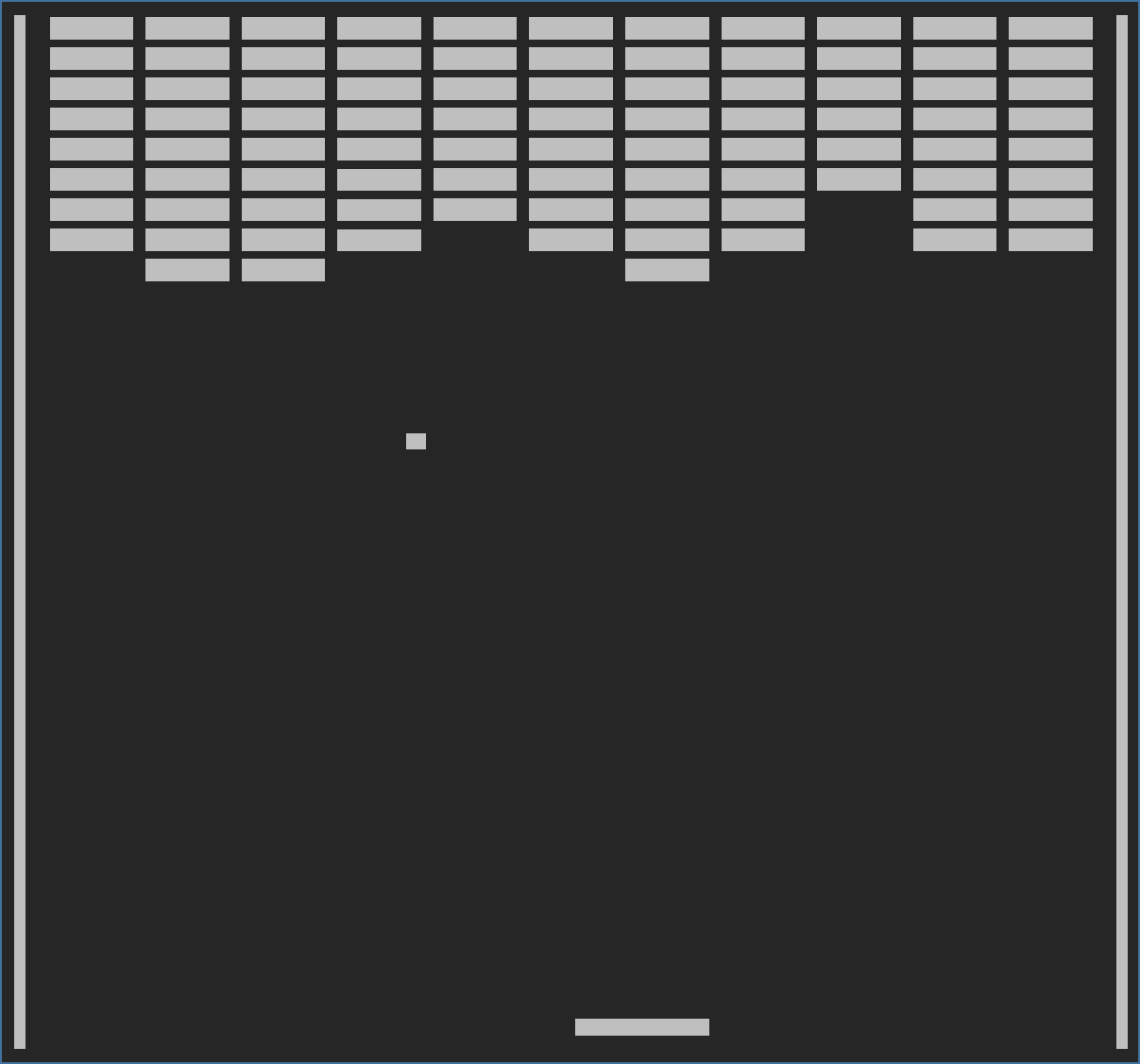 Computerspiel nach dem Prinzip von Breakout - ein Ball muss mit einem Schläger gespielt werden, der beim Berühren die Blöcke zerstört