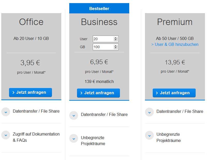 Preismodelle doubleSlash Business Filemanager