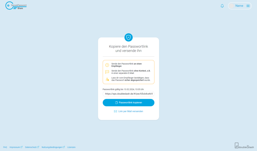 Secure Password Share Passwortlink kopieren