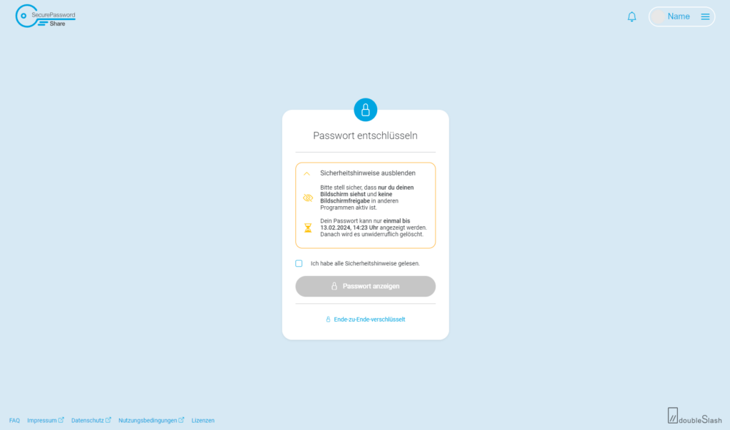 Secure Password Share Sicherheitshinweise beim Passwort-Abruf