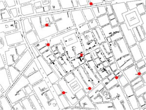 Karte von Soho mit eingezeichneten Brunnen
