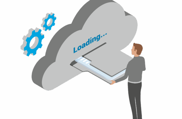 Cloud loading human with gearwheels