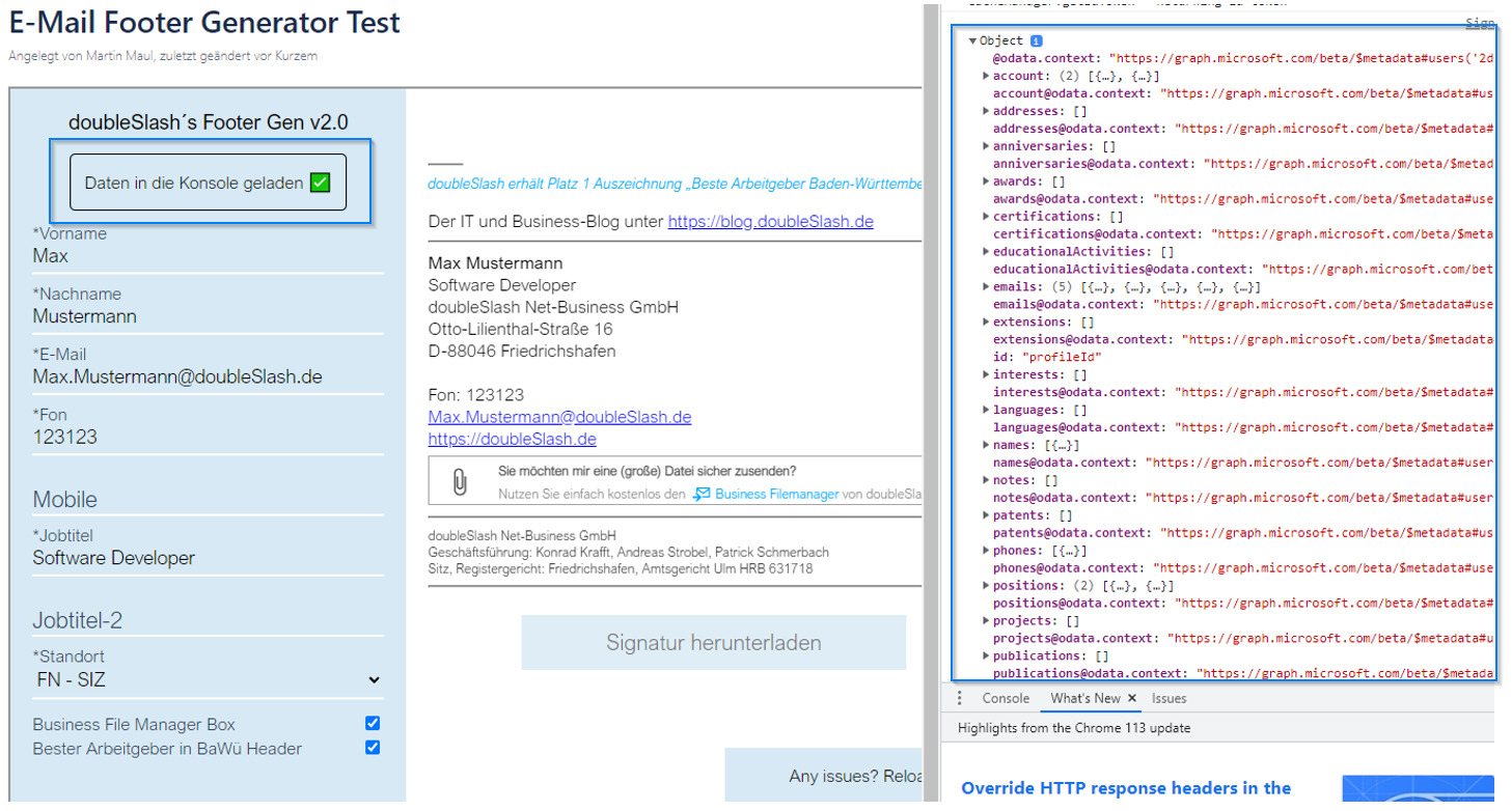 e-mail-footer-generator Graph-API Daten