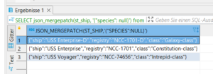Result of select json_mergepatch statement to remove attribute