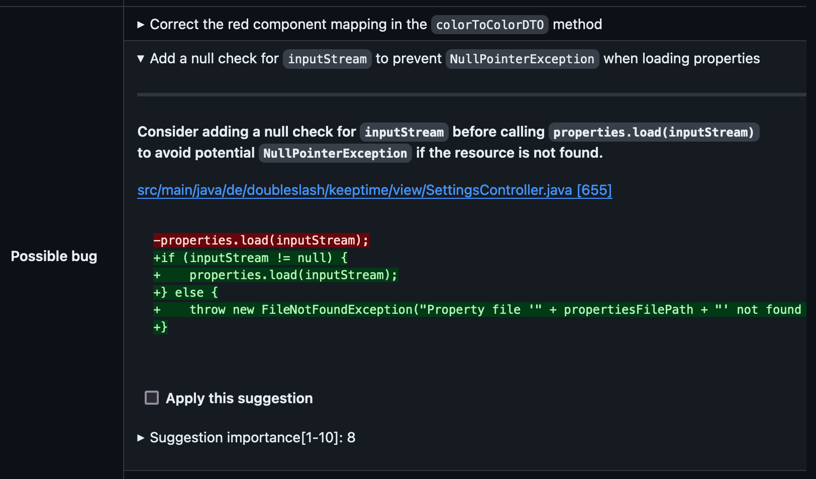 Code Suggestion - Add null check