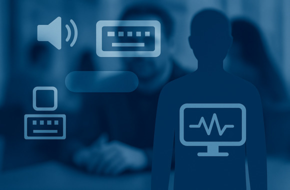 Menschen in einem abstrahierten digitalen Umfeld mit klaren Kontrasten.