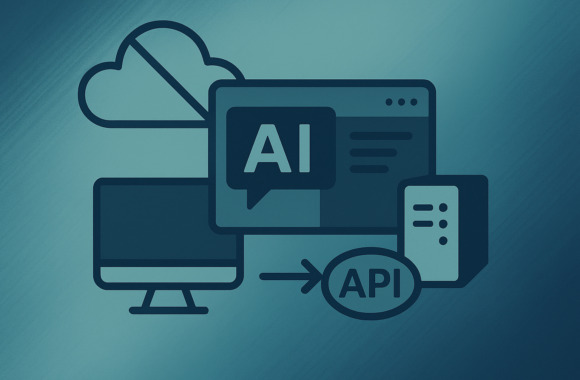Visualisierung eines lokalen KI-Stacks mit dunklem Blau als dominierender Farbton – symbolisiert die Komponenten OpenWebUI, Ollama und MCP in einem modularen, datenschutzfreundlichen Setup ohne Cloud-Abhängigkeit.