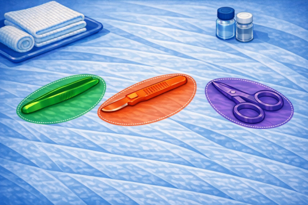 Illustration semantischer Segmentierung chirurgischer Instrumente